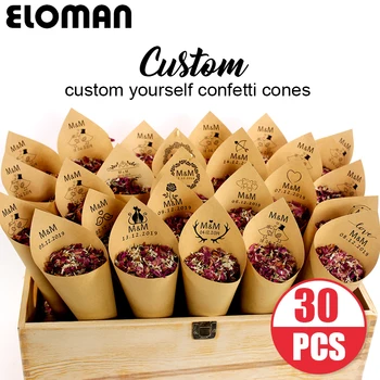 custom wedding confetti cones ELOMAN Retro kraft Petal Candy Placing natural confetti cones for wedding and party decoration