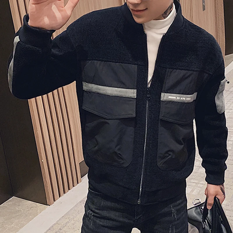 

Men Winter Splice Wool Men's New High Quality Mantel Wolle Simple Blends Woolen Pea Male Trench Coat Casual Overcoat