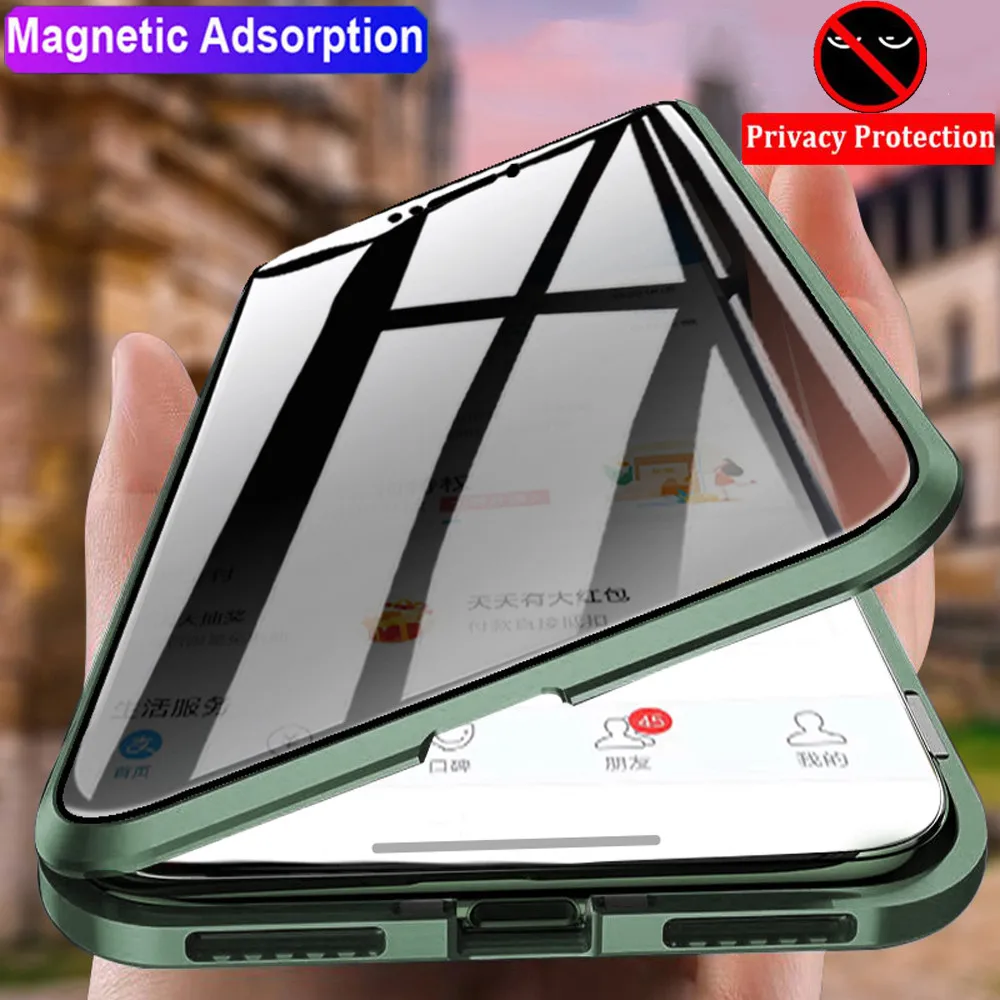 14 ProMax Glass Case Magnetic Privacy Glass Case for iPhone 11 12 13 14 15Pro Max Anti-Spy All-inclusive Phone Cover Accessories