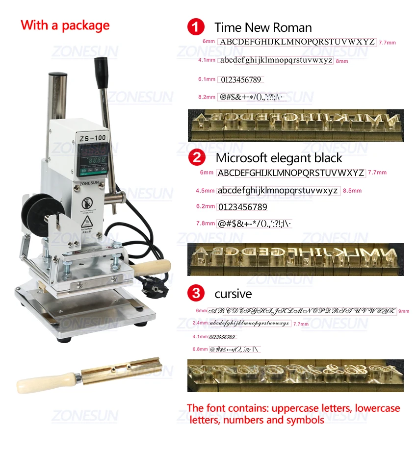 ZONESUN ZS-100B Dual Use Manual Pencil Stamping Machine Leather Paper Embossing Tool