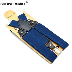 SHOWERSMILE Navy Suspenders Pants husband Mens Trouser Belt Elastic Adjustable Braces Adult Wide Strap 120cm Male Suspender