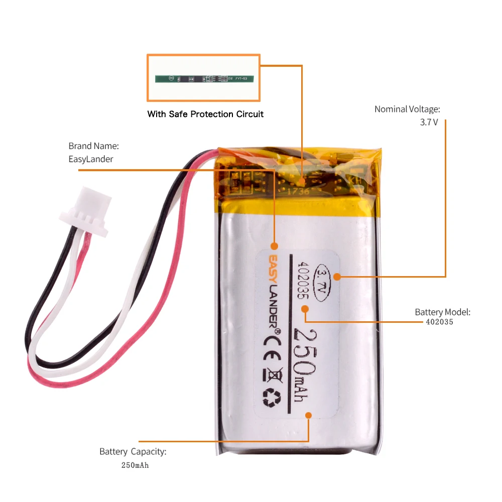 3,7 в 250 мАч 402035 литий-полимерная LiPo аккумуляторная батарея с JST 1,0 мм 3pin для ручных gps Mp3 gps bluetooth Смарт-часов