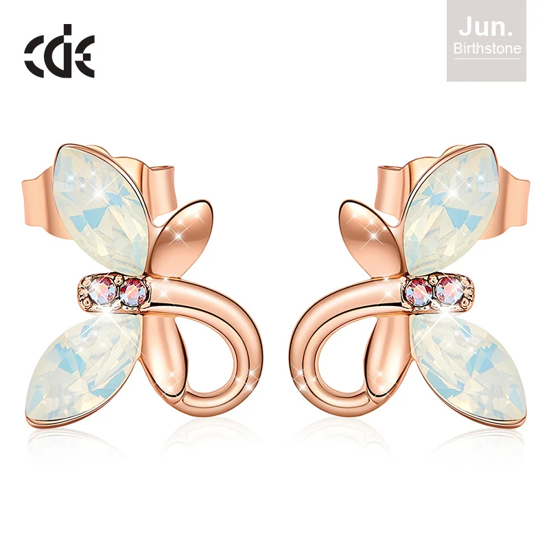 CDE женские золотые ювелирные серьги, украшенные кристаллами Swarovski, милые серьги-бабочки из розового золота 18 К, модное ювелирное изделие - Цвет камня: June