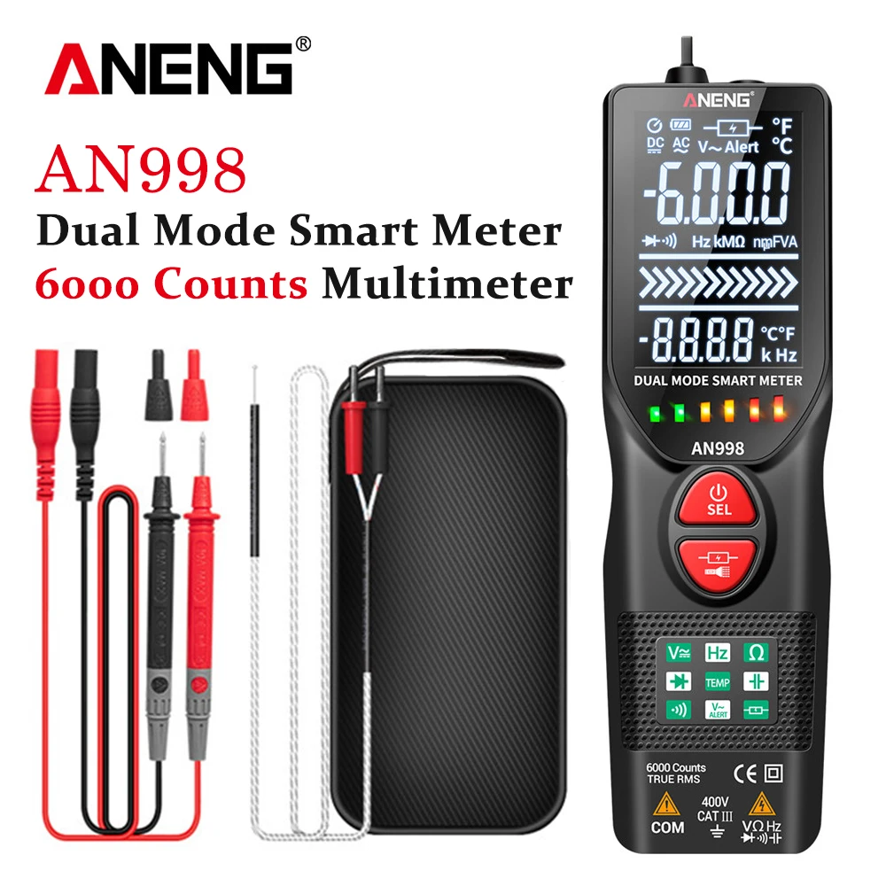 ANENG AN998 Automatic Digital 6000 Counts Professional Multimeter Eletric Auto Ranging AC/DC Voltmeter Temp Ohm Hz Detector Tool |