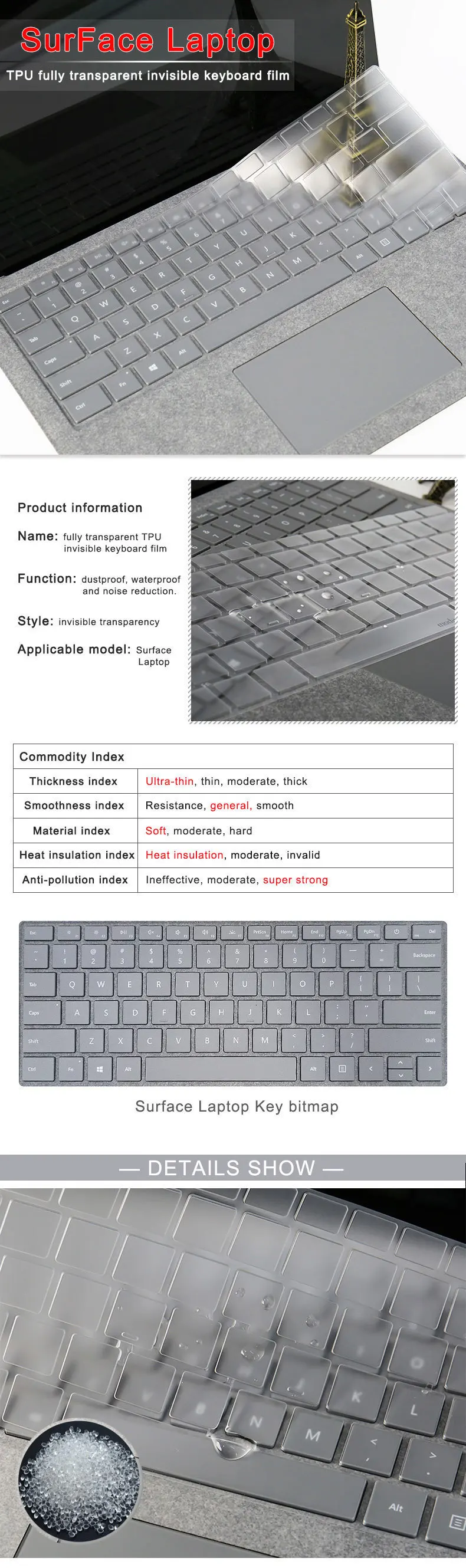 ТПУ Защитная пленка для клавиатуры для microsoft Surface Laptop 13," Полностью прозрачная невидимая Защитная мембрана