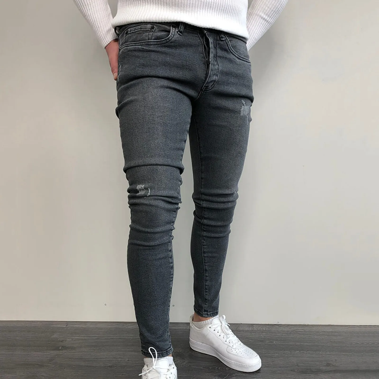 Men's  Autumn Casual Jeans Zipper Open Placket Stretch Vintage Pants Water Milled Feet Woven Feet Denim Trousers  джинсы женские 1