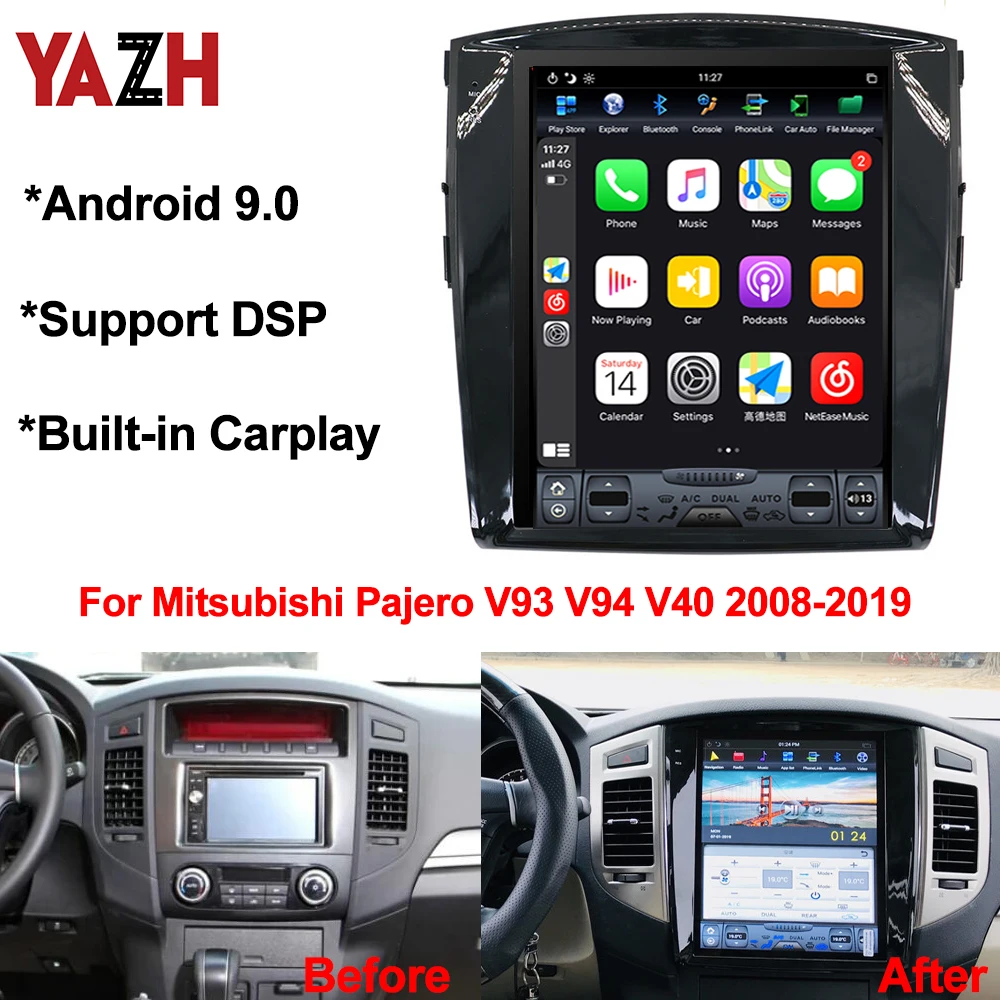 Автомобильный мультимедийный GPS навигатор YAZH Android 9 0 для Mitsubishi Pajero V93 V94 V40 2008 2019 с 12