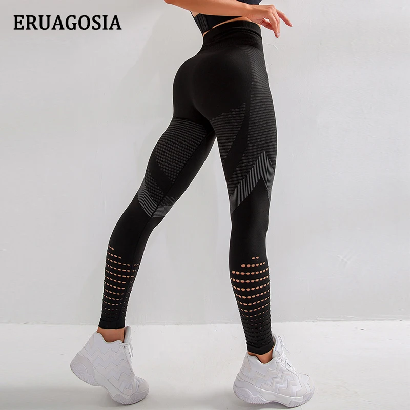 ERUAGOSIA Seamless High Waist Yoga Pants Women Stretchy Tummy Control Gym Tights Laser-cut Sport Leggings Fitness Running Pants