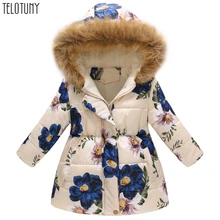 Telotuny/детская зимняя куртка для мальчиков и девочек; одежда для маленьких девочек и мальчиков; зимняя теплая куртка с капюшоном и цветочным рисунком; ветрозащитное пальто