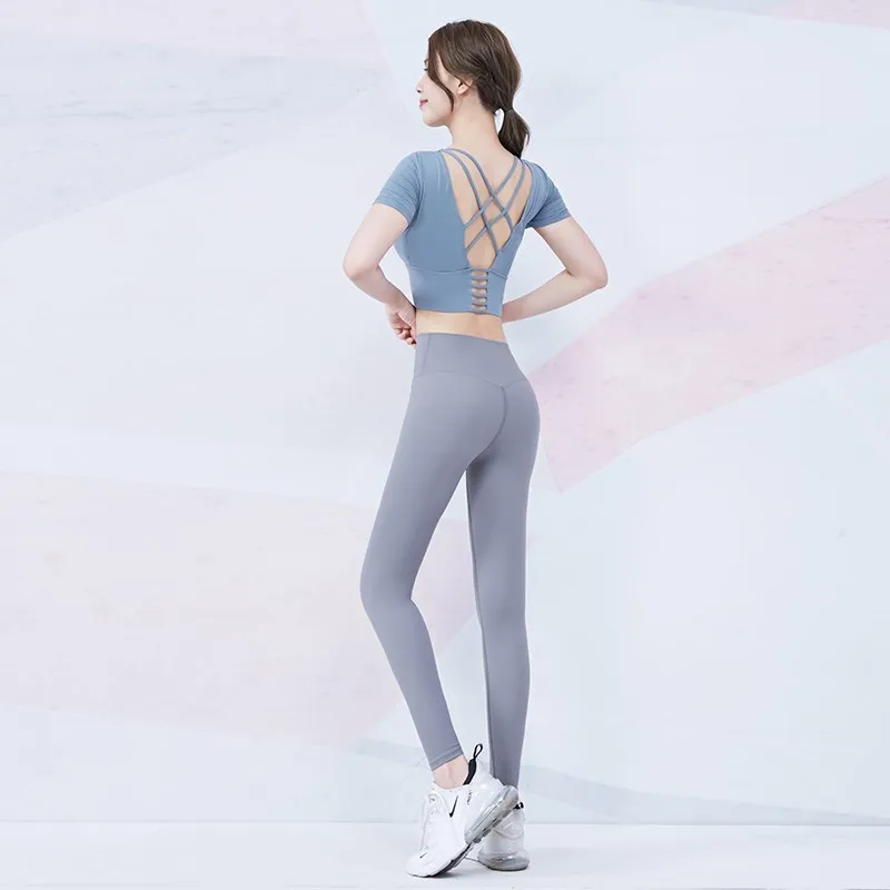 Vansydical 2020 Women Sports Suit for Fitness Workout Padded Crop Tops Backless High Waist Stretchy Gym Leggings 2 pcs Yoga Sets