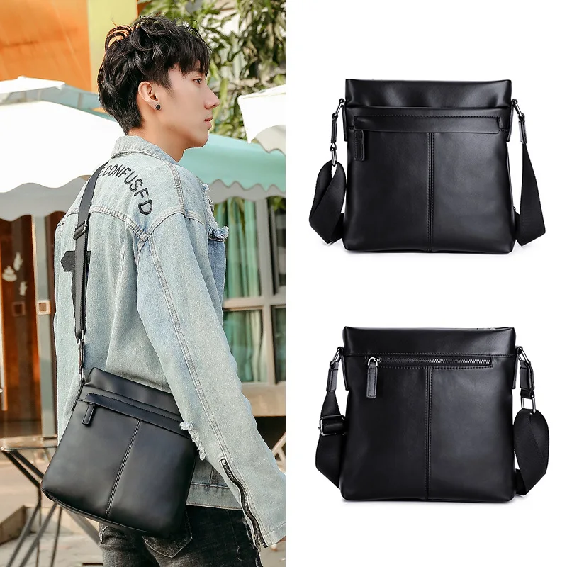 

Business Work Crossbody Bags for Men Messenger Bag Thin Light Single Dress Small Briefcase Phone Pocket Flap PU Shoulder Bag