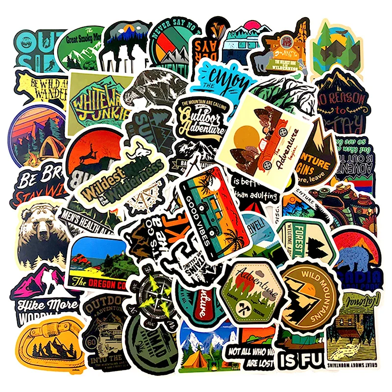 

50 PCS Outdoor Camping Stickers to Wall Decor Living Bedrooms Decor Hike Travel Landscape Wall Stickers for Kids Room Decoration