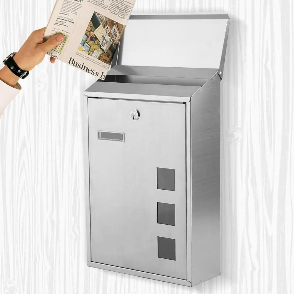 

Durable Stainless Steel Outdoor Wall Mounted Mailbox Lockable Secure Mail Newspaper Letter Post Box S004