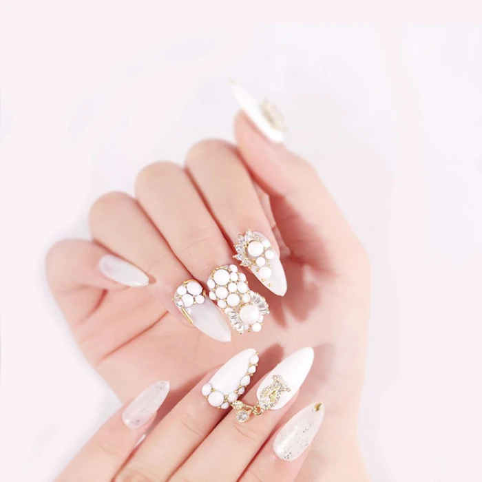 Nail Decoration Solid White Glass Stickers AB Color Nail Jewelry Decorations Flat Bottom Plastic Rhinestones MPwell