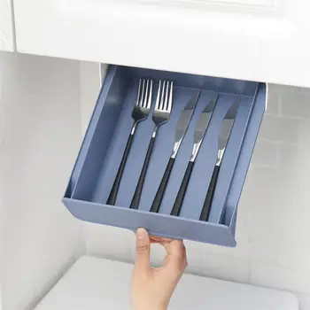 

1PC Drawer Type Storage Box Plastic Hidden Type Storage Holder Sticky Type Cabinet Clapboard Hanging Storage Box For Home Office