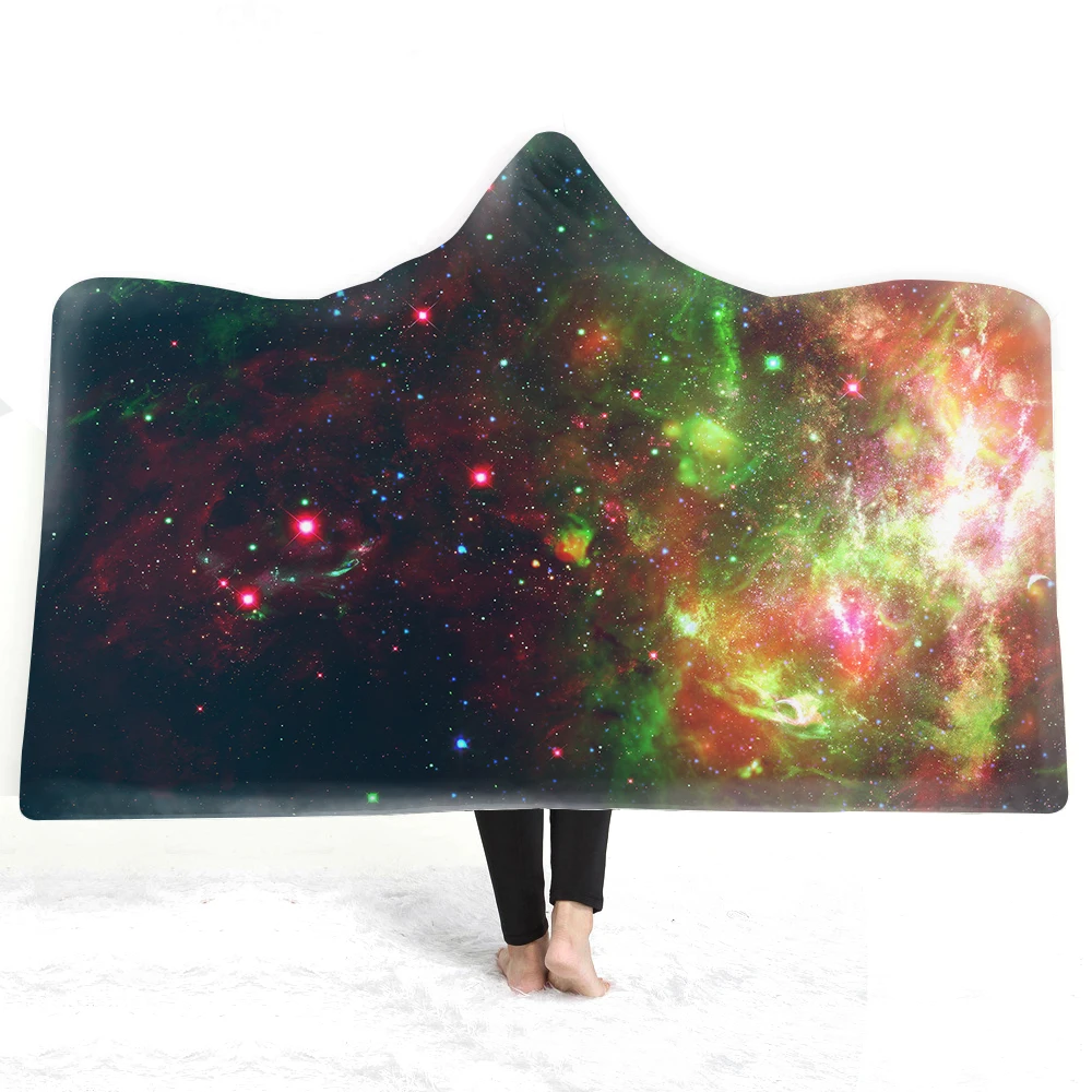 Одеяло из микрофибры, 3D принт, галактика, космос, Вселенная, флис, шерпа, одеяло для подростков, носимое, с капюшоном, пледы, теплое одеяло