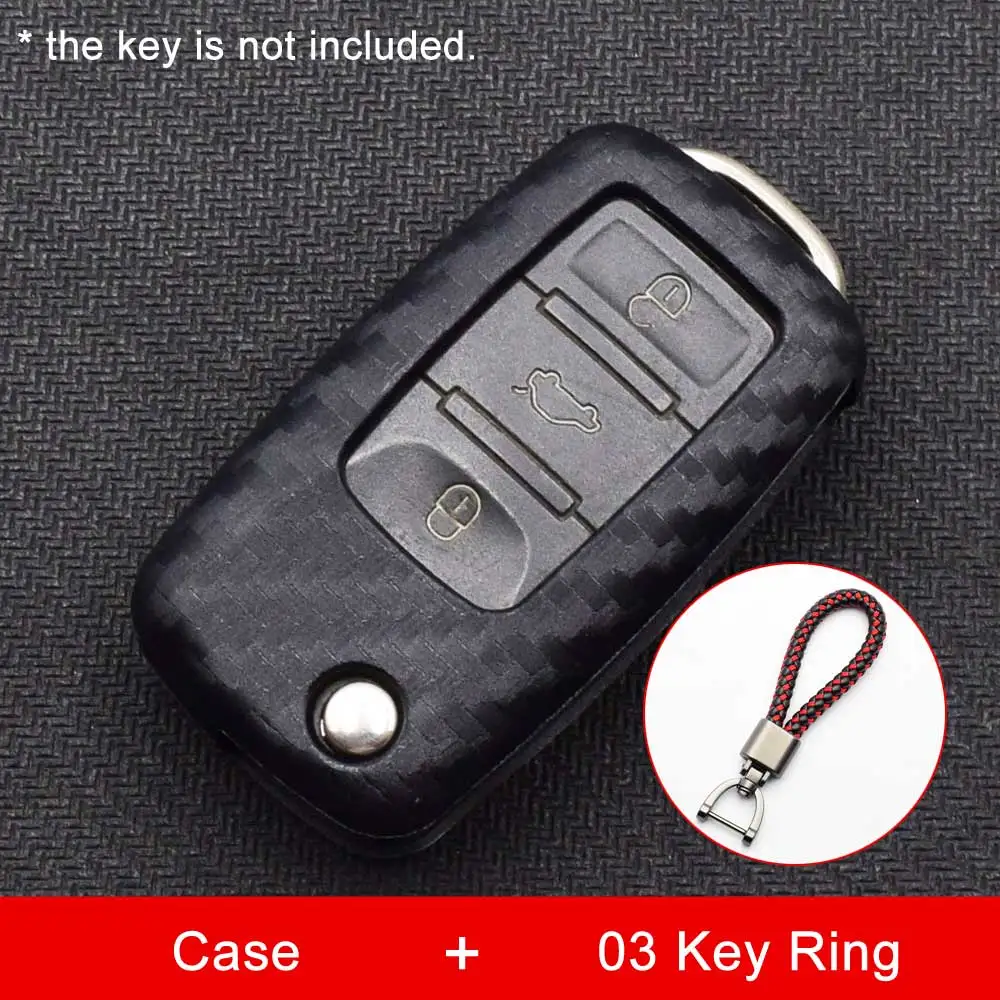 Карбоновый силиконовый чехол для ключей от машины для VW Volkswagen Jetta Golf 5 6 Polo Passat Bora Routan saviro T2 T6 дистанционный брелок крышка мешок сумка - Название цвета: Case and 03 Key Ring