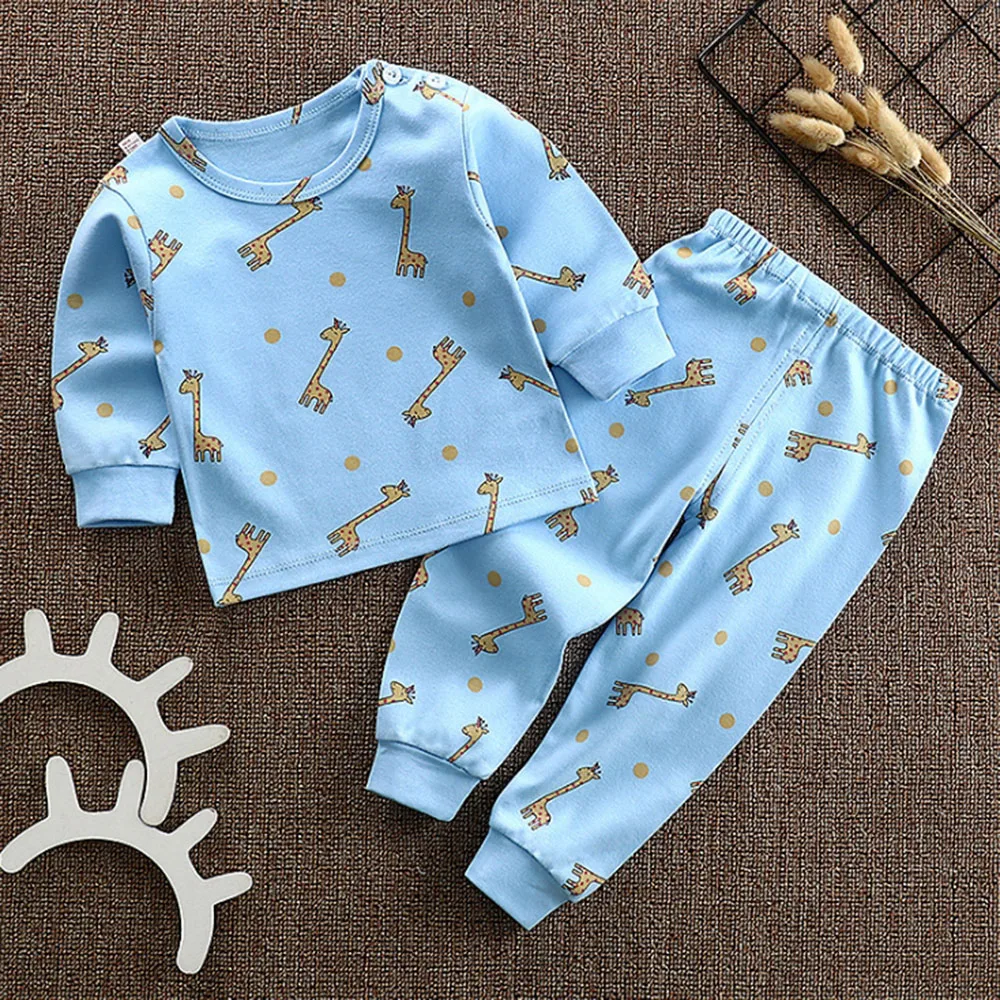 CYSINCOS комплект одежды из хлопка для новорожденных; одежда для сна с рисунком из мультфильма; блузка и штаны; одежда для маленьких мальчиков и девочек; комплект из футболки и брюк