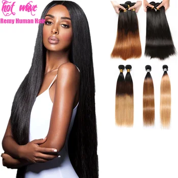 

Hot Wave Remy Brazilian Human Hair Weaving Bundles Extension for Women Ombre Silky Straight Weft Black Brown Gold Golden