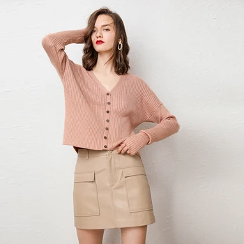 

Women's Wool Cardigan V-neck Bat Sleeve Sweater Short Casual High Elastic Knitwear Soft Knit Solid Color Long-sleeved Cardigan