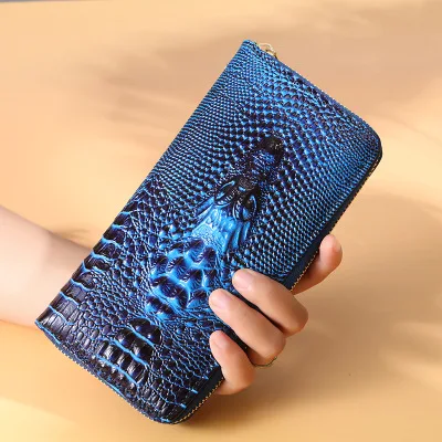 blue LADSOUL модный одиночный тянущийся крокодиловый кошелек с кошачьей головой Дамский кошелек большой вместительный клатч для мобильного телефона длинная сумка на молнии - Цвет: blue