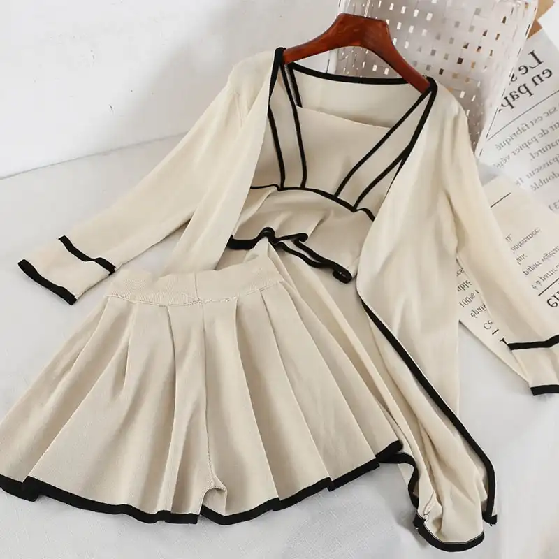 Cyanlee 女性 3 ピース衣装ファッション韓国服新着ロングカーディガンキャミソール脚ショートパンツ 3 枚組 Pant Suits Aliexpress