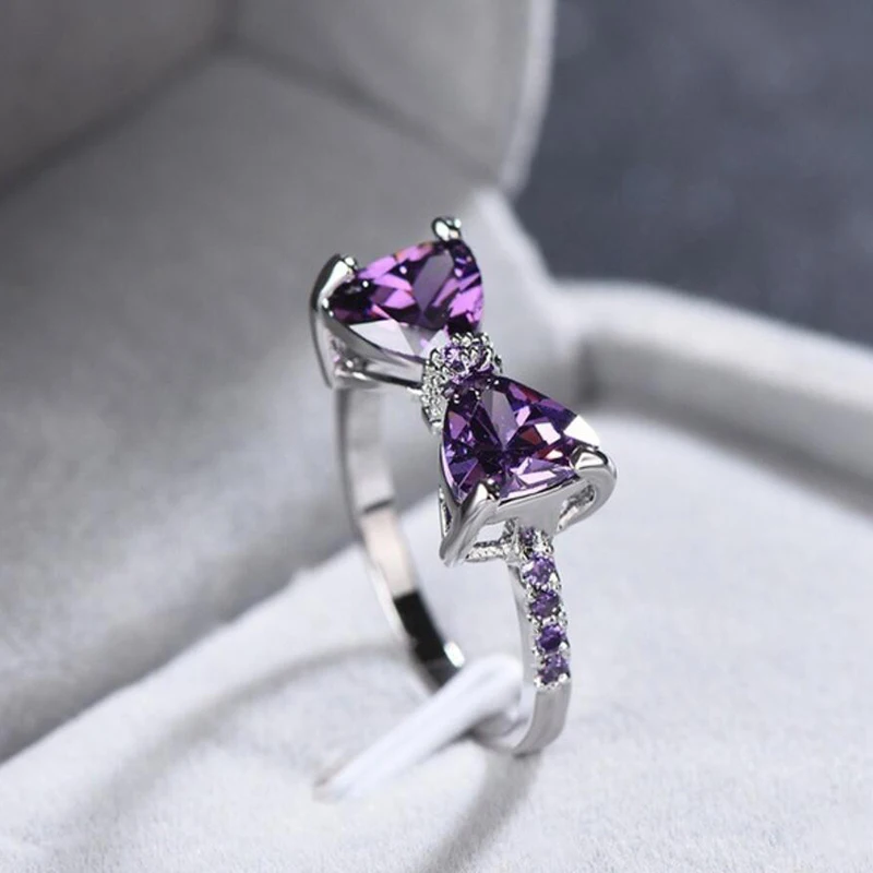 ZN Purple Zircon Wedding Rings For Women Charm Luxury Crystal Bow Rings Engagement Fashion Jewelry wedding rings womens ring jewelry rings ring jewelry