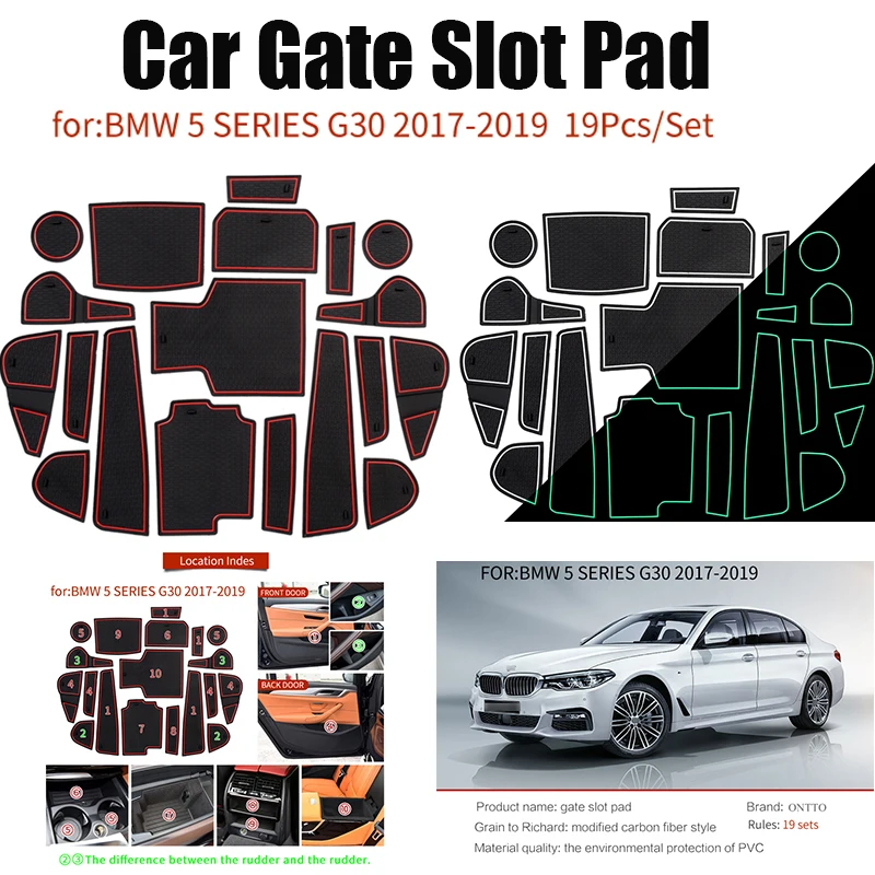 

Hot selling 19pcs Car Gate Slot Pad Non-slip Interior Door Pad Interior Decoration Car Styling for BMW 5 SERIES G30 2017-2019