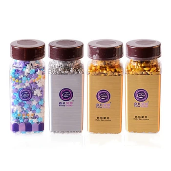 

Baking birthday cake decoration Colored sugar beads Colored stars wedding cake topper Golden beads Silver beads Cake sprinkles