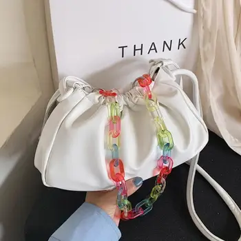 

Color Chain Large Tote bag 2020 Fashion New High-quality Soft PU Leather Women's Designer Handbag Pleated Shoulder Messenger Bag
