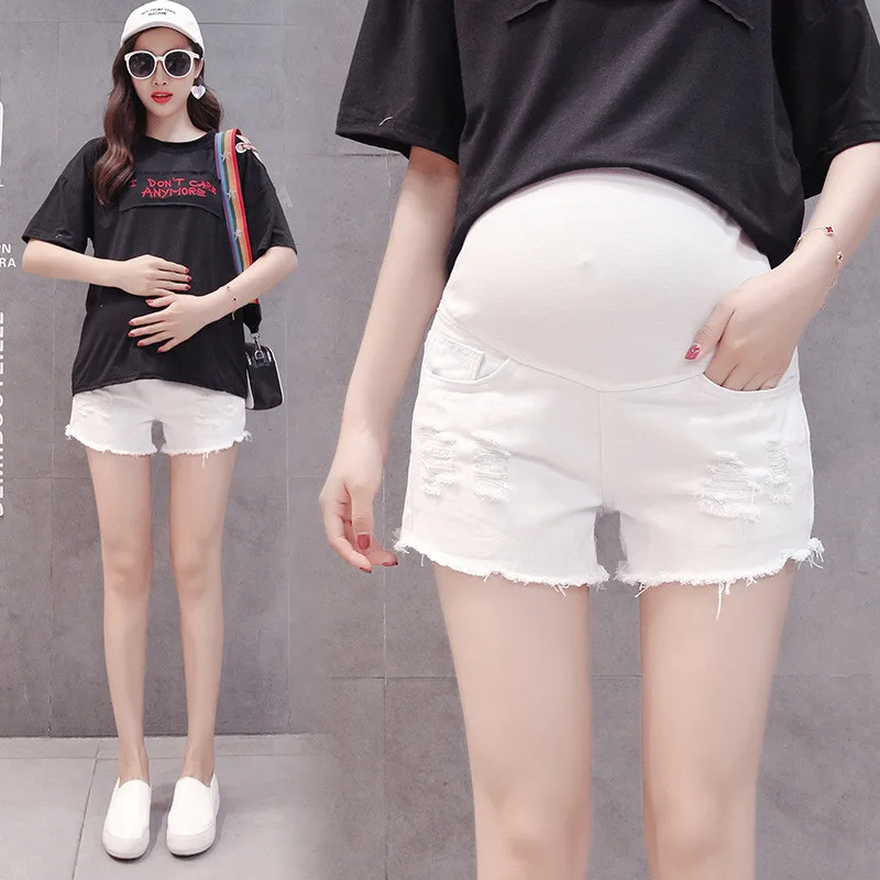 

Maternity Clothes Jeans Belly Shorts Pants Summer Pregnant Women Denim High Waist Belly Extender Trousers Pregnancy Clothing