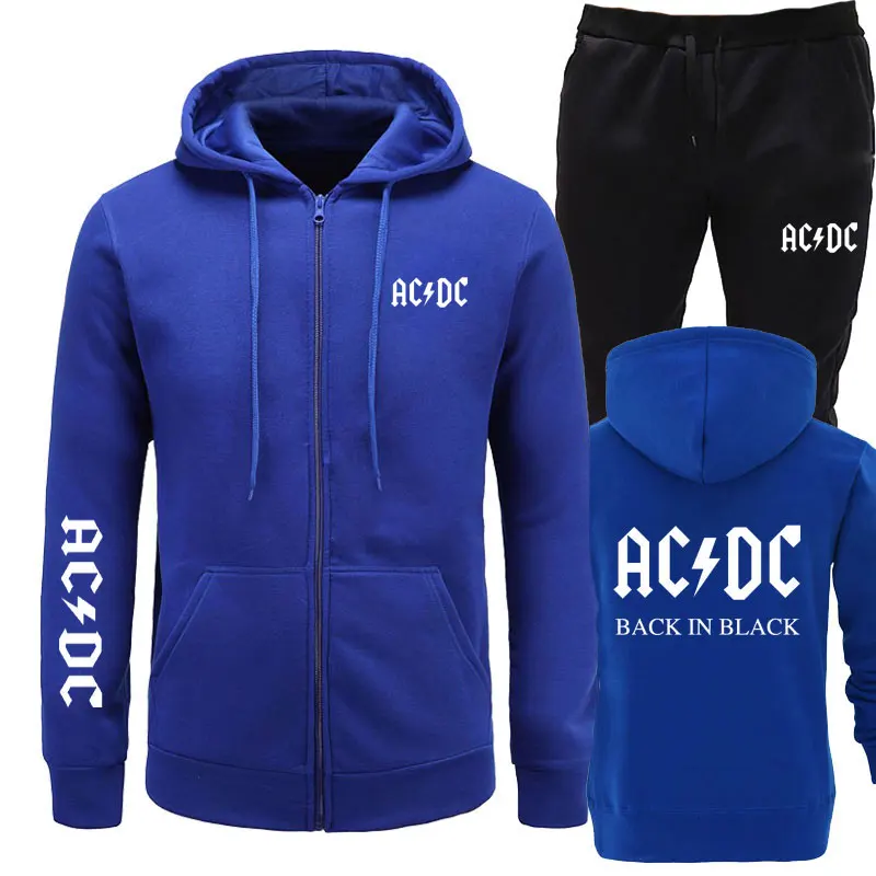 Бренд толстовки+ брюки для мужчин AC/DC бренд рок Графический буквенный принт модные мужские s Спортивная повседневная мужской спортивный костюм костюмы - Цвет: blue black 1