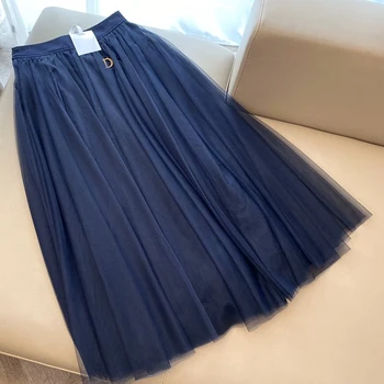 

Women Skirts High Quality A-Line Mesh Skirts 2020 Spring Elegant Long Skirt
