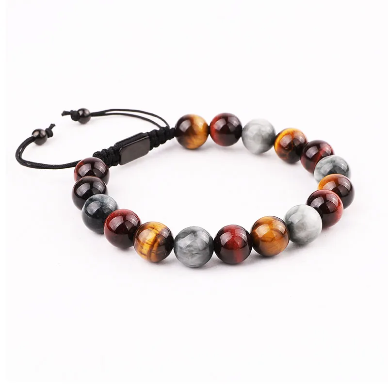 New High Quality Natural Stone Tiger Eye/Eagle/Malachite Stone Friendship Macrame Beads Bracelet For Men
