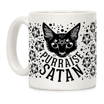 

Purraise Satan White 11 Ounce Ceramic Coffee Mug