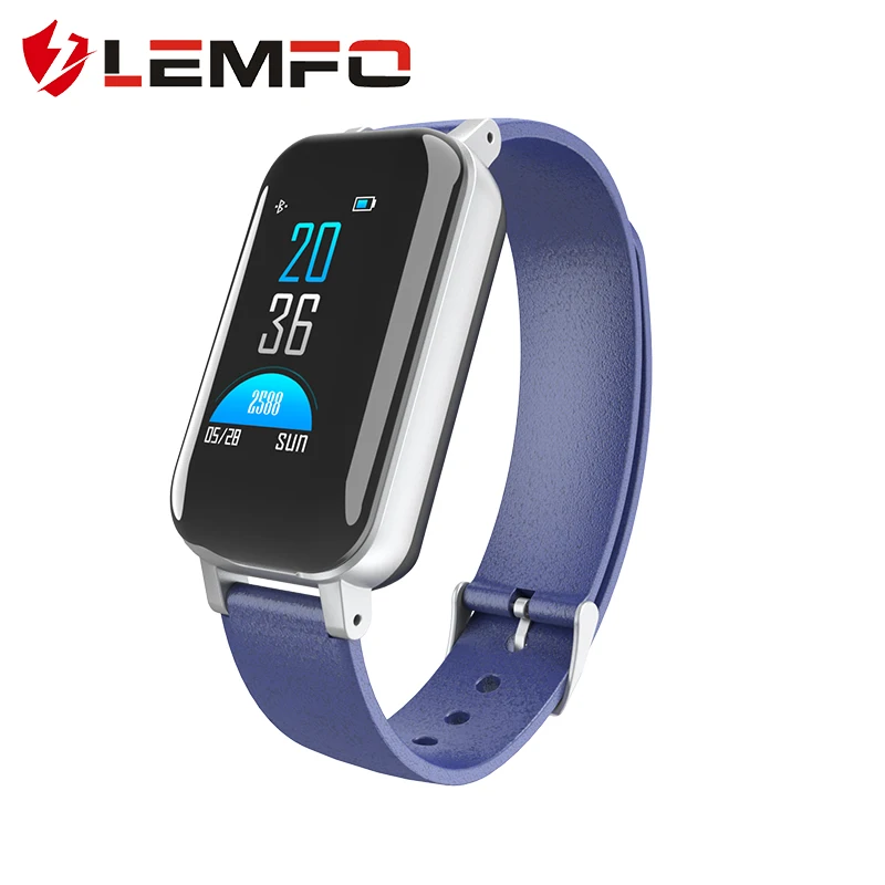 Blue LEMFO T89 Смарт часы для мужчин с Bluetooth наушники Smartwatch IP67 водонепроницаемый Поддержка Siri BT вызова для Android iPhone - Цвет: Blue