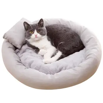 

Creative Soft Warm Pet Bed Nest Solid Color Round Thick Pet Cushion Pet Sleeping Bed With Pillow For Cats Puppies Pet Supplies