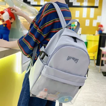 

DCIMOR New Embroidery Multiple pockets Waterproof nylon Women Backpack Female Transparent front pocket Insert buckle Schoolbag