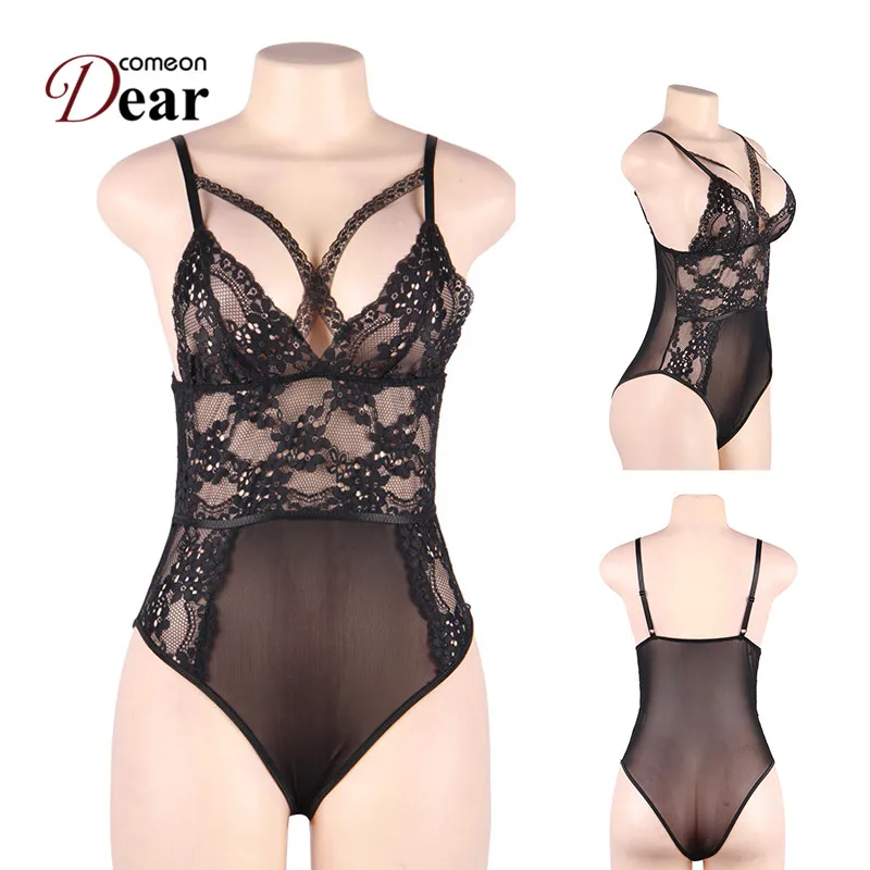 Comeondear белый прозрачный кружевной комбинезон для женщин XL junmpsuit сексуальное боди для женщин черный комбинезон без рукавов с v-образным вырезом RB80894