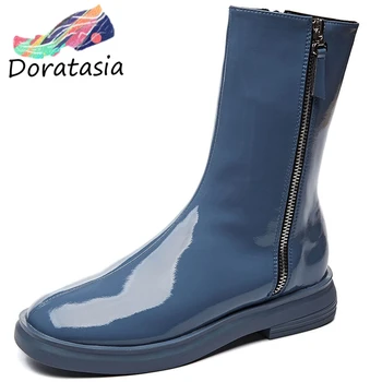 

DORATASIA Brand Design Platform Booties Ladies Fashion Patent Genuine Leather Ankle Boots Women 2020 Low Heel Date Shoes Woman