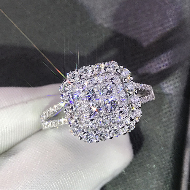Diamond Rings For Women Zircon Charms Bridal White Gold Engagement Promise Ring Trendy Korean Marriage Jewelry Wholesale