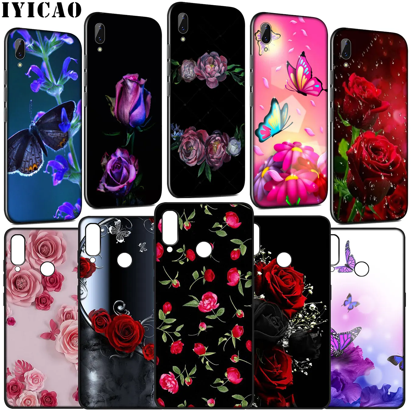 Цветной мягкий чехол IYICAO flower red Pink rose для Huawei Y9 Y7 Y6 Prime 2019 Honor 20 10 9 9X 8C 8X 8 Lite 7C 7X 7A Pro |