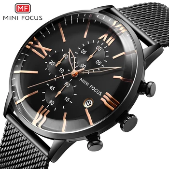 

MINI FOCUS Luxury Brand Watch Men Waterproof Quartz Fashion Sport Clock Mens Wristwatch Black Stainless Steel Strap montre homme