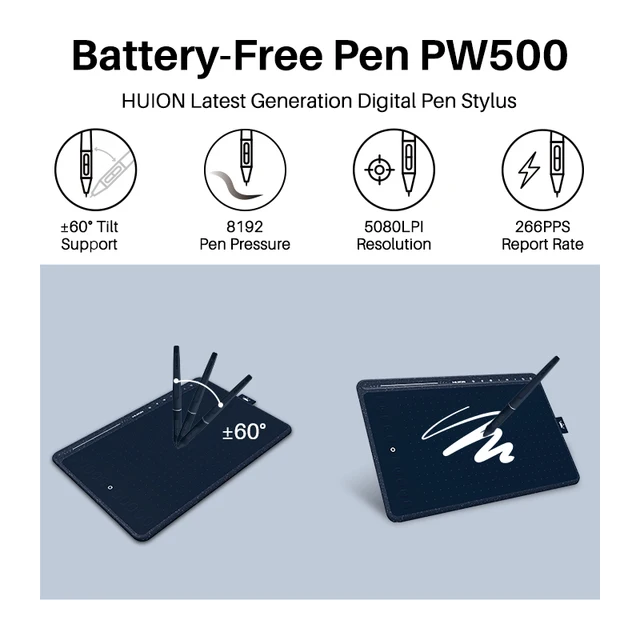 HUION HS611 Graphic Digital Drawing Tablet 266PPS Graphics Pen Tablet Multimedia Keys Three Colors For PC Android 4