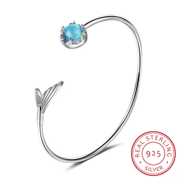 

925 Sterling Silver Adjustable Crystal Mermaid Charm Bracelets & Bangle For Women Wedding Gift Prevent Allergy Femme Jewelry