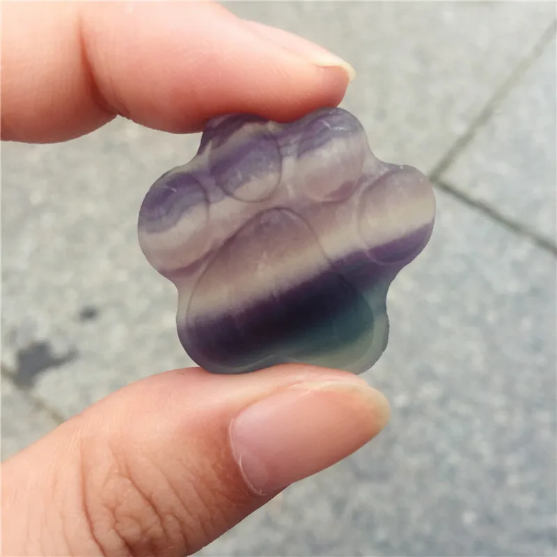 Natural Crystal fluorite cat paw footprints Pendant Hand Carved Quartz Crystal Lucky Charm Necklace Jewelry Gift 1Pcs