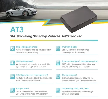 

3G Ultra-long Standby Asset GPS Tracker AT3 5400mAh with Powerful Magnet IPX5 Waterproof Real-time Tracking Device Tamper alert