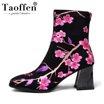 

Taoffen 2020 Ladies Fashion Colorful Ankle Boots High Quality Pointed Toe Office Ladies Short Boots Footwear Size 34-43