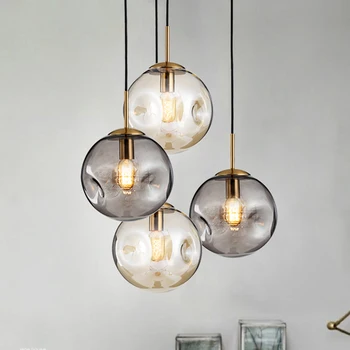 

Modern loft glass ball pendant light LED E27 Nordic hanging lamp with 2 colors for living room restaurant bedroom lobby kitchen