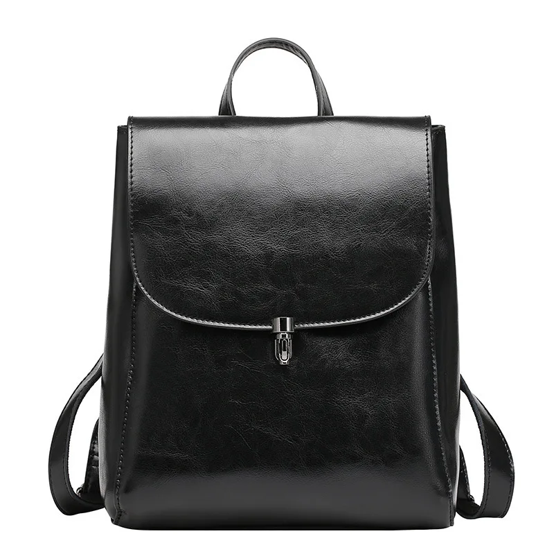Рюкзак кожаный Модный рюкзак из натуральной кожи для женщин, большой емкости,рюкзак женский натуральная кожа женский рюкзак для школы, для подростков, для девочек, высокое качество, для ноутбука, Mochila Mujer - Цвет: Black